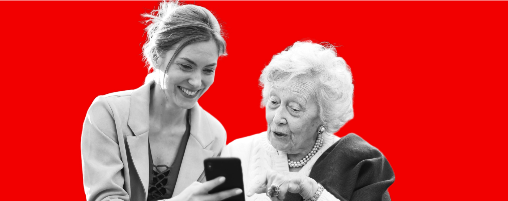 A diverse group of people using different devices